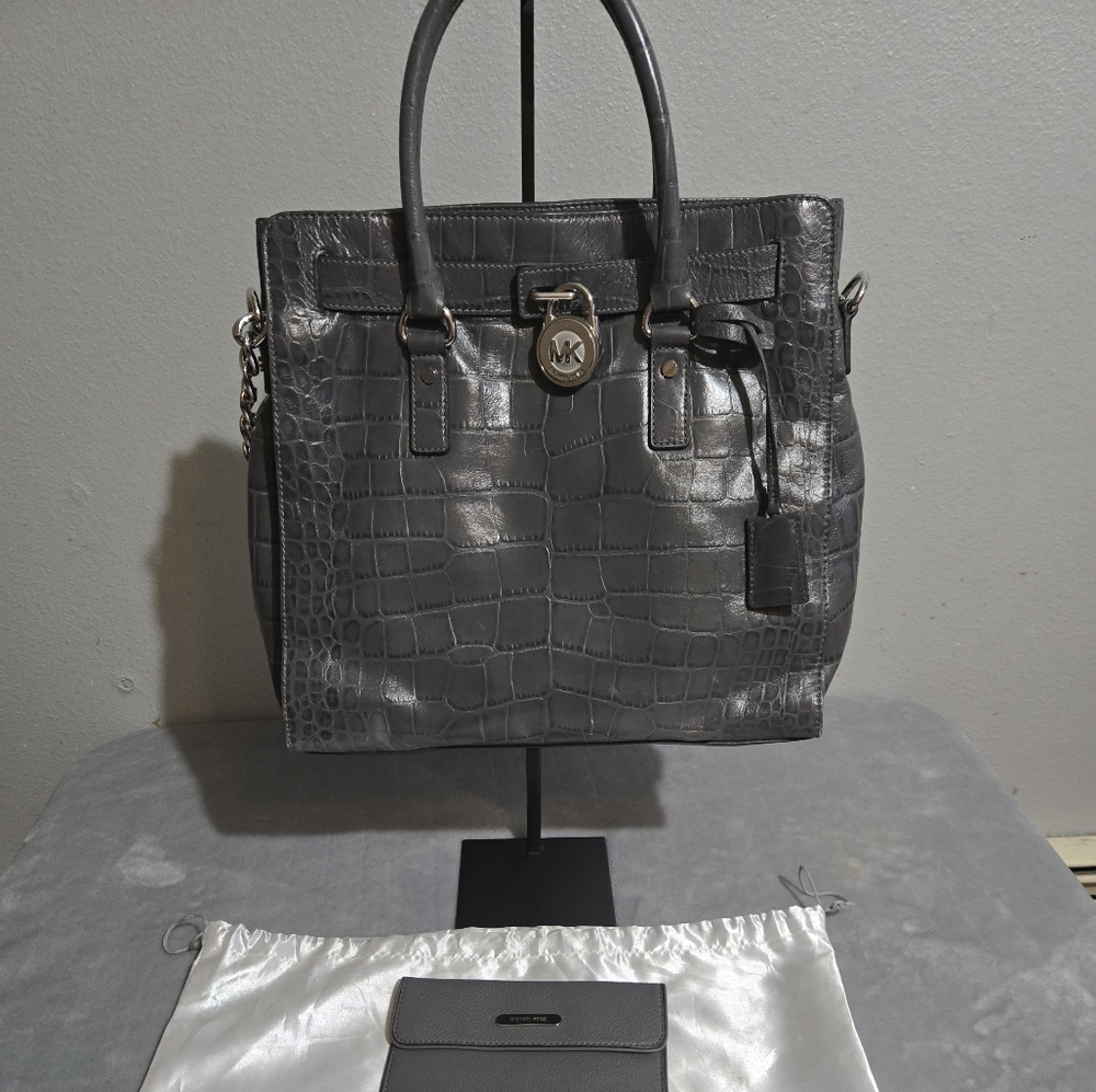 Michael Kors Crocodile-Embossed Bag & Wallet Set EUC